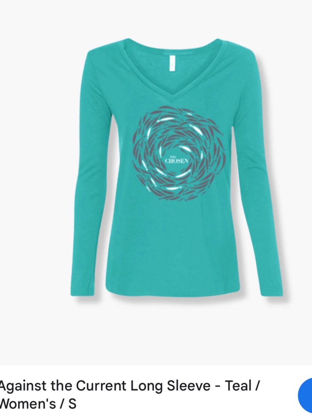 Teal V-Neck Long Sleeve Graphic Tee